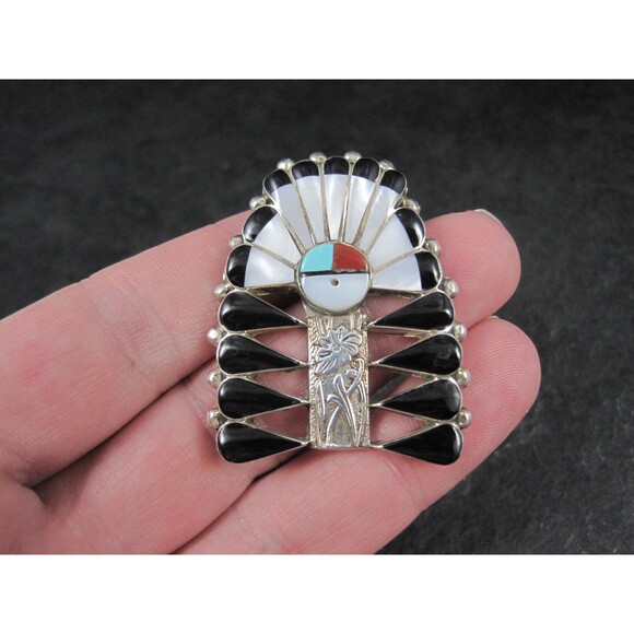Southwestern Inlay Sunface Headdress Pendant Brooch - Picture 10 of 10